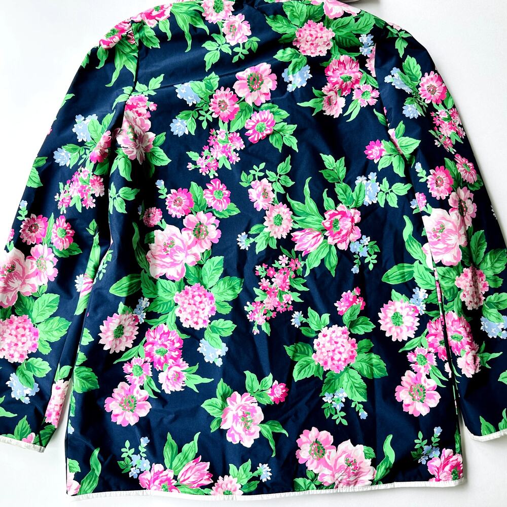 Janie & Jack Girls Floral Rain Coat Size 10/12 Blue Pink Peonies Mid-Length - Picture 7 of 9